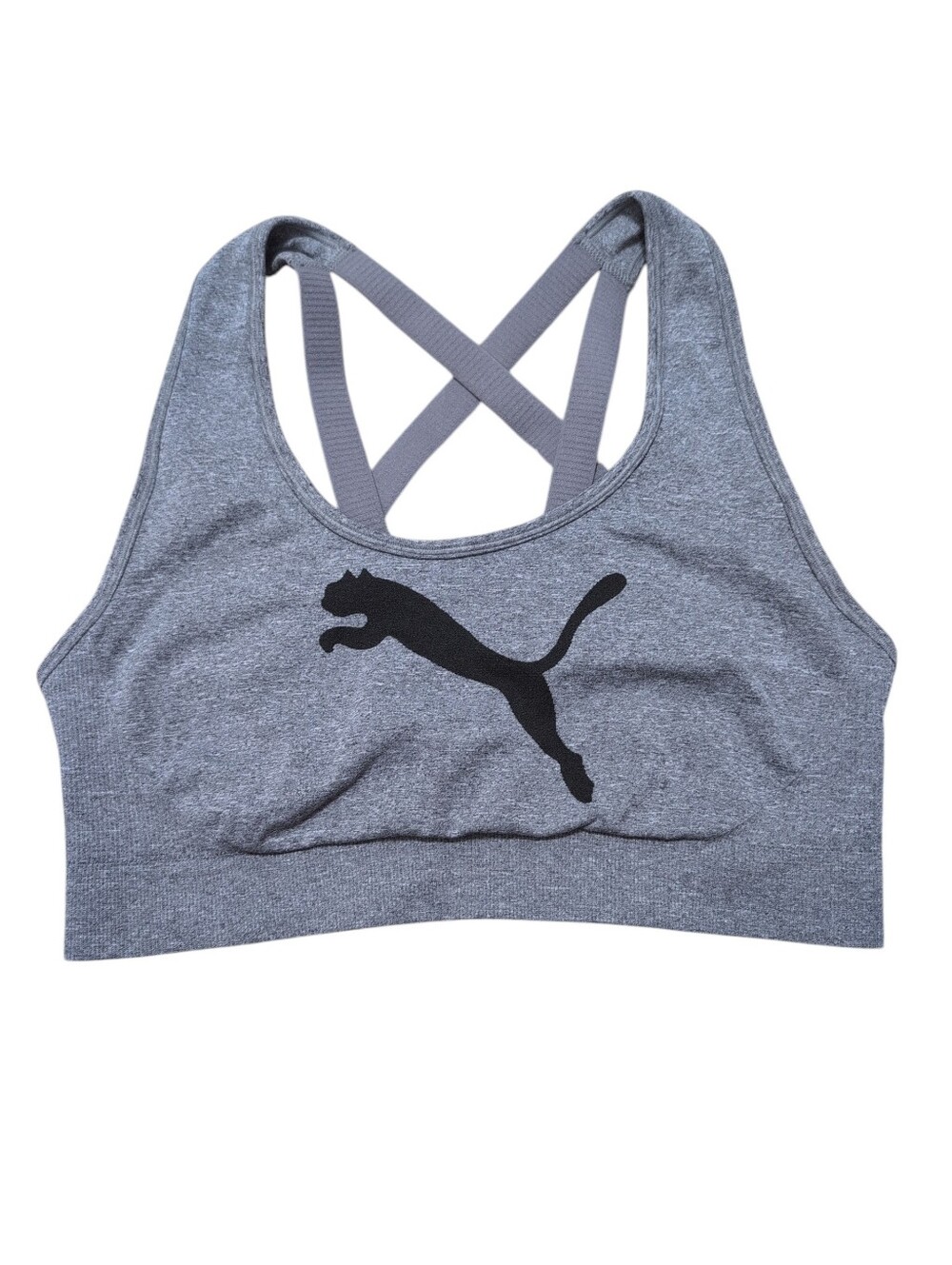 Puma Sports Bra Gray Black Strappy Back Size Large